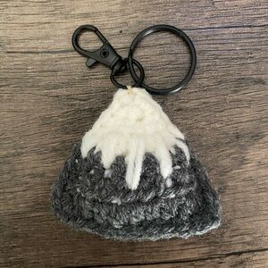 Gray and White Homemade Crochet Mountain Keychain